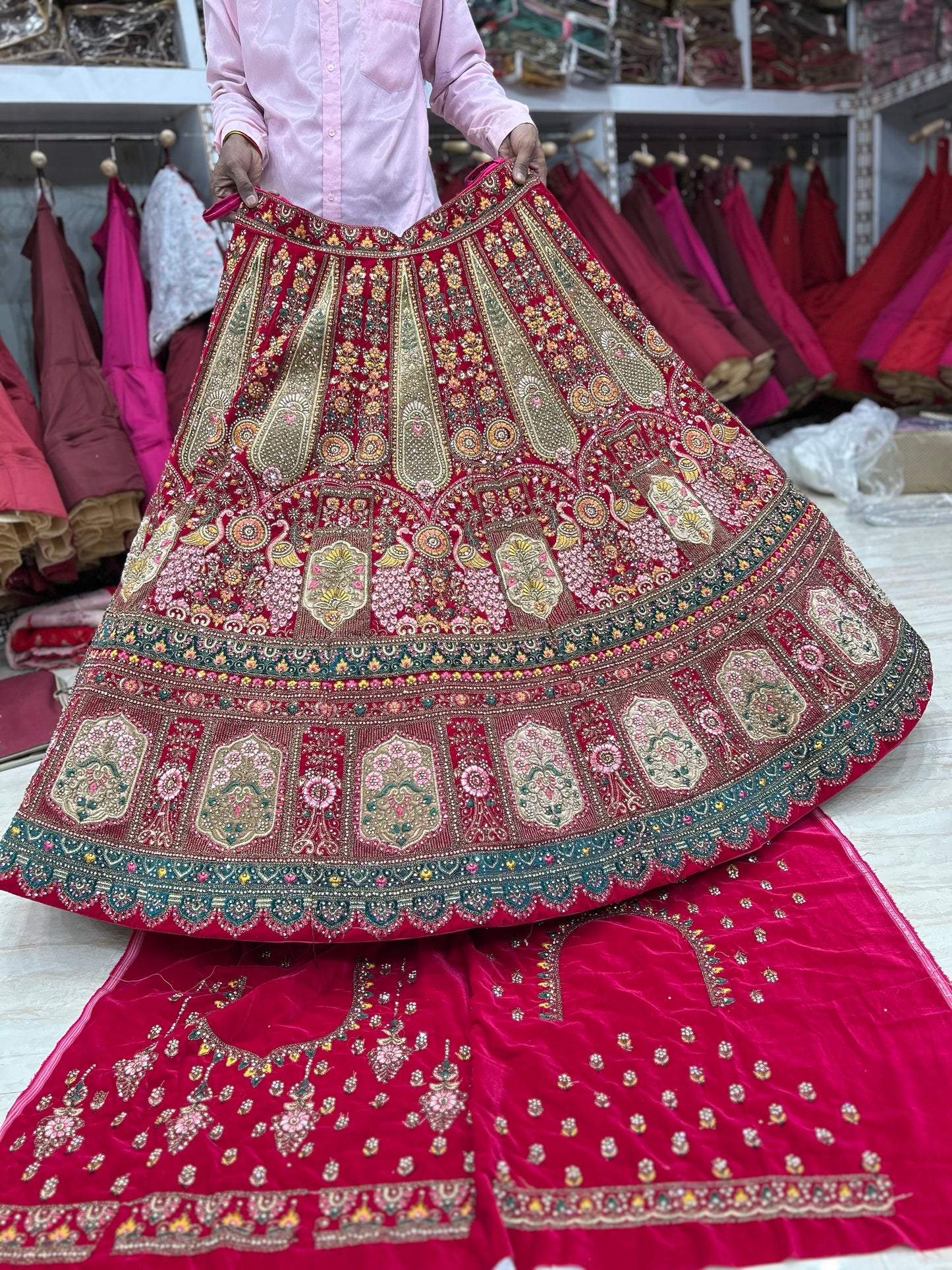 Something different red bridal double dupatta lehenga