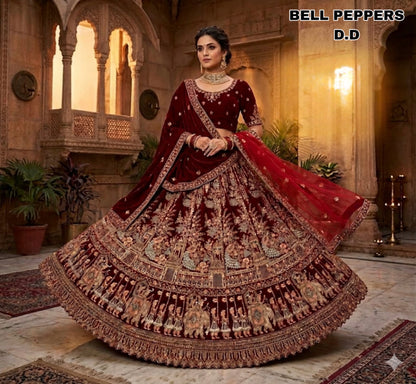 Dark Maroon rani pink Doli Barat Double Dupatta Bridal Lehenga