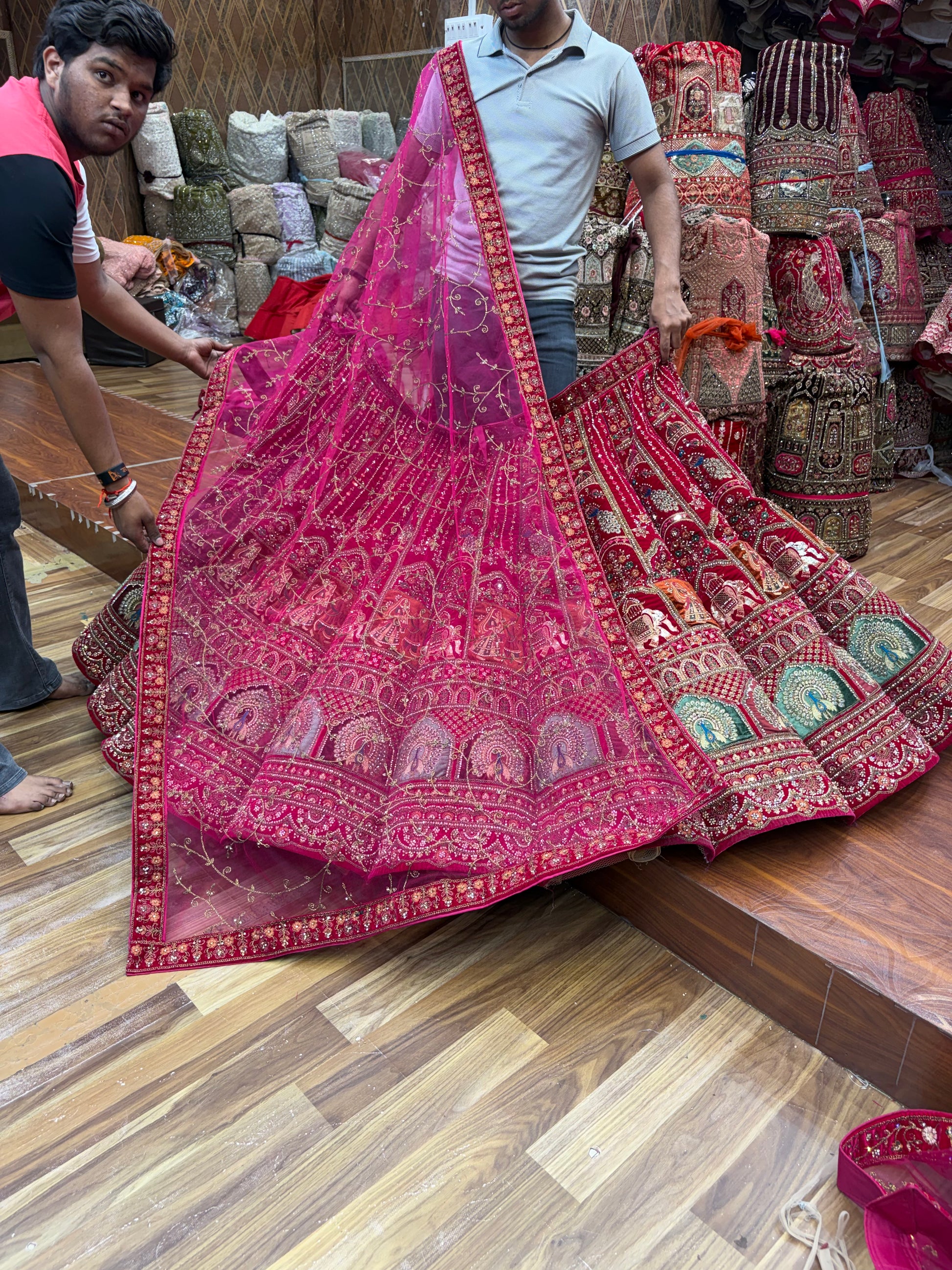 Rani Pink Peacock Ball Bridal Lehenga - Shopping World