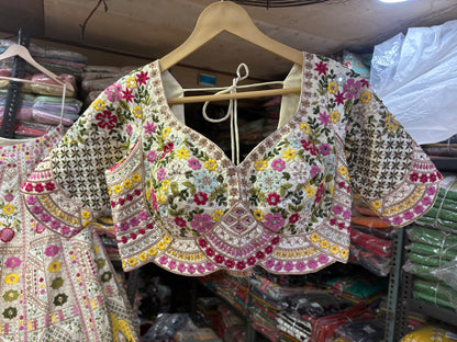 Lovely yellow White Crop Top Lehenga