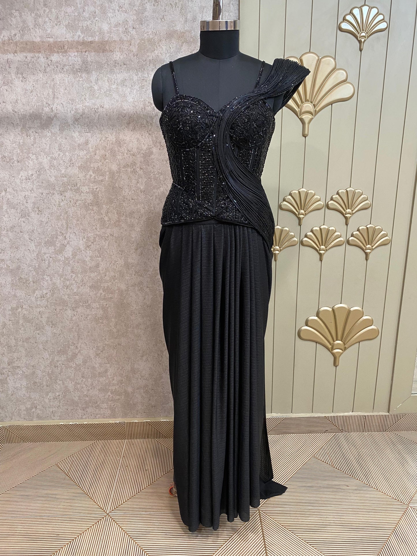 Black Designer Ready To Wear Drape Saree