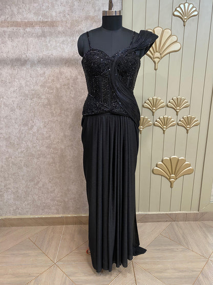 Black Designer Ready To Wear Drape Saree