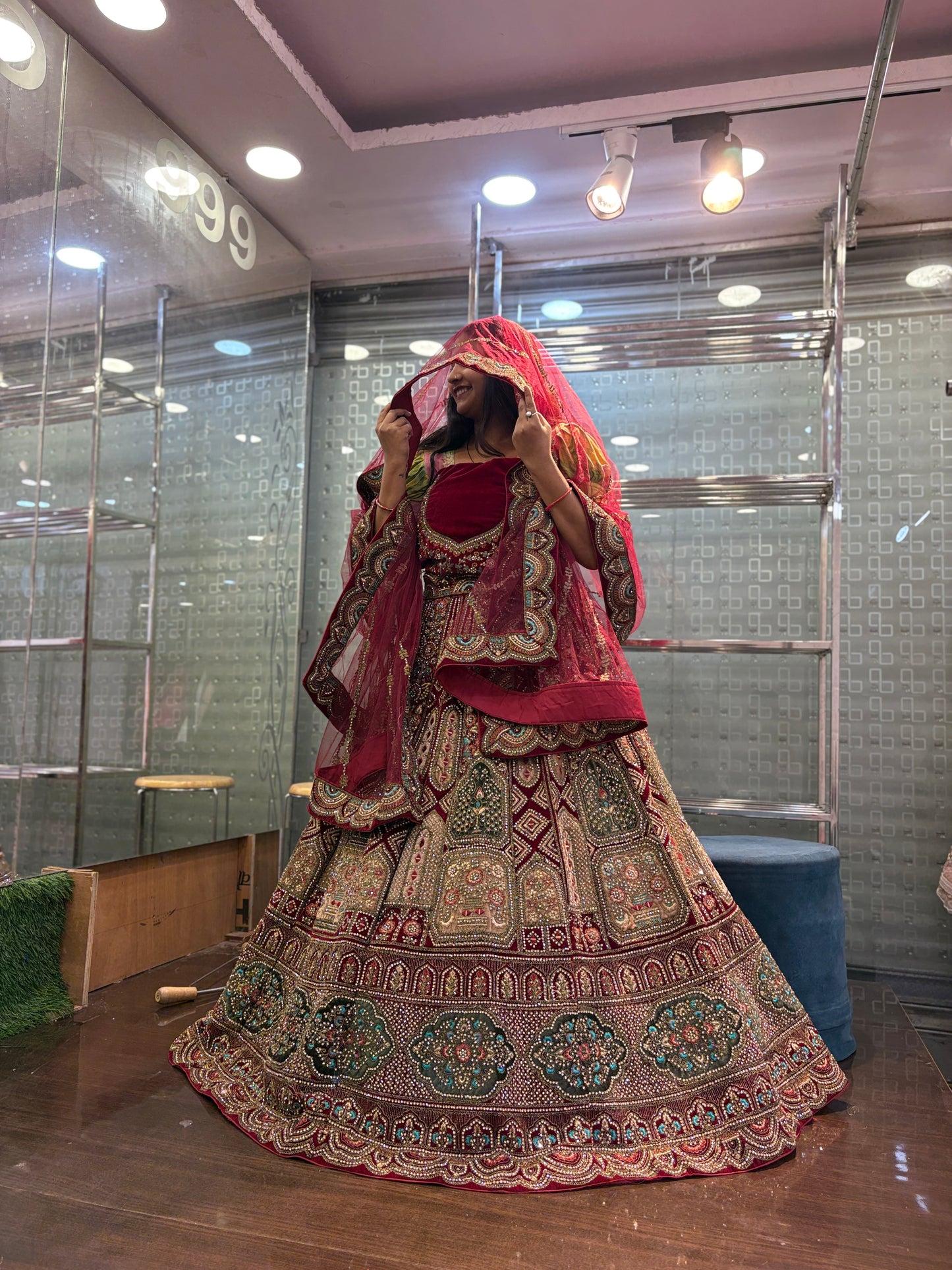 Attractive maroon bridal Lehenga happy customer