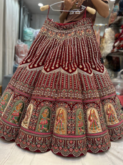 Figure Ball Pattern maroon doli barat lehenga
