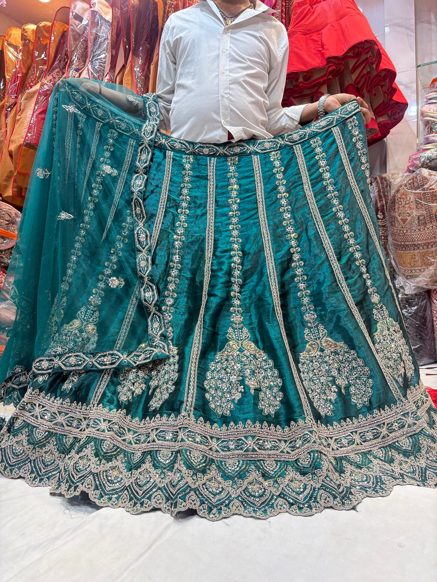 Beautiful blue teal green peacock Lehenga