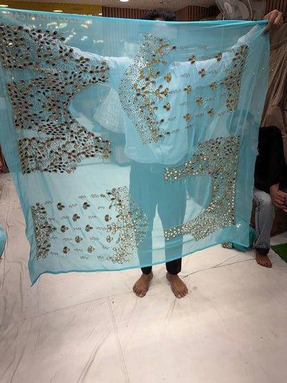 Sky Blue Mirror Work Lehenga