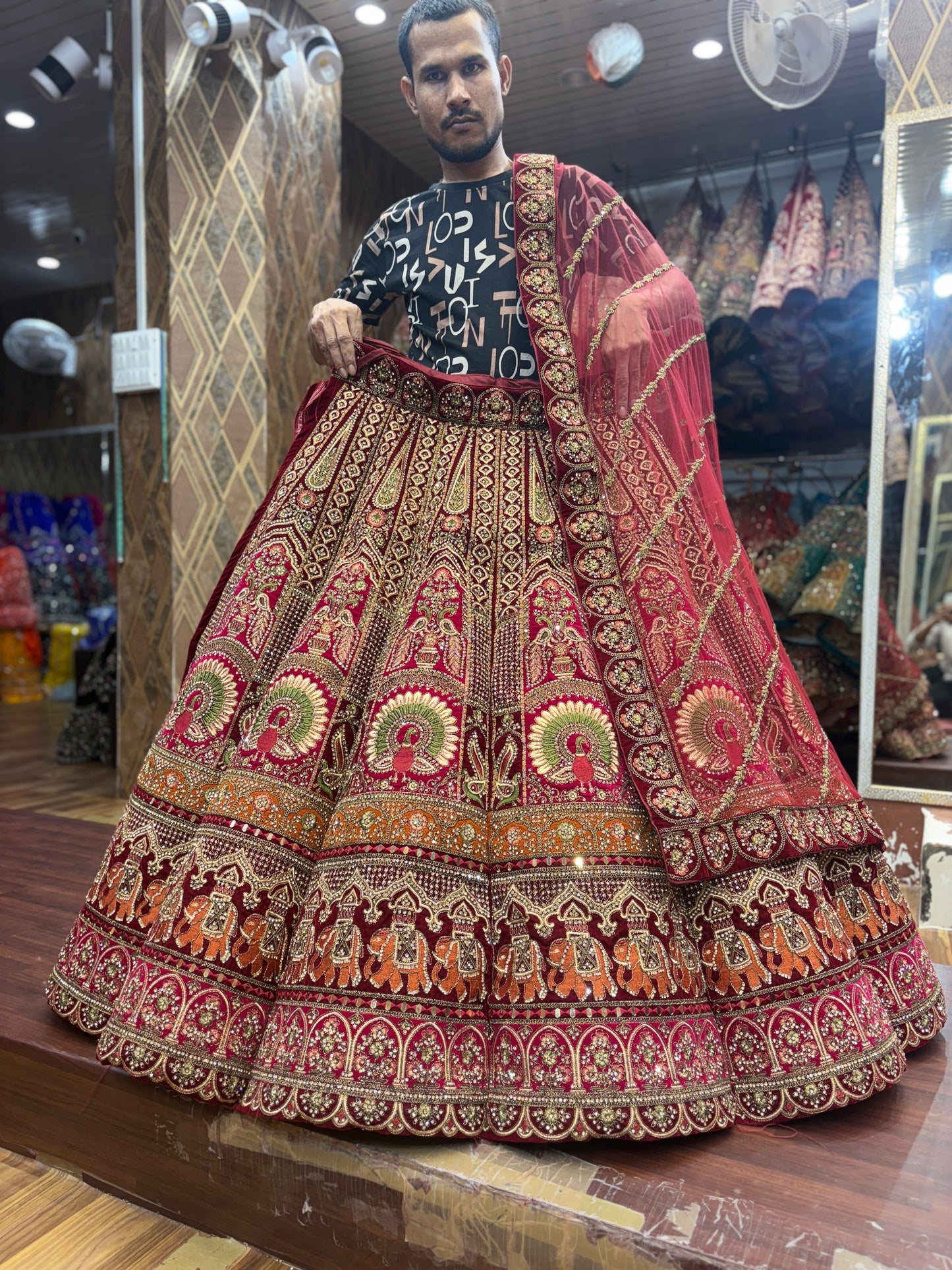 Gorgeous maroon peacock Ball bridal Lehenga