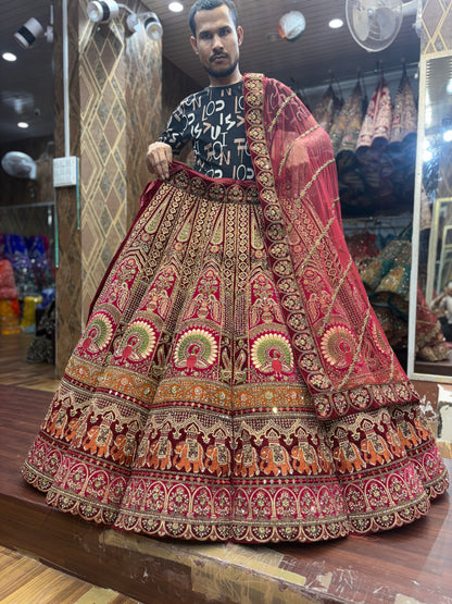 Gorgeous maroon peacock Ball bridal Lehenga