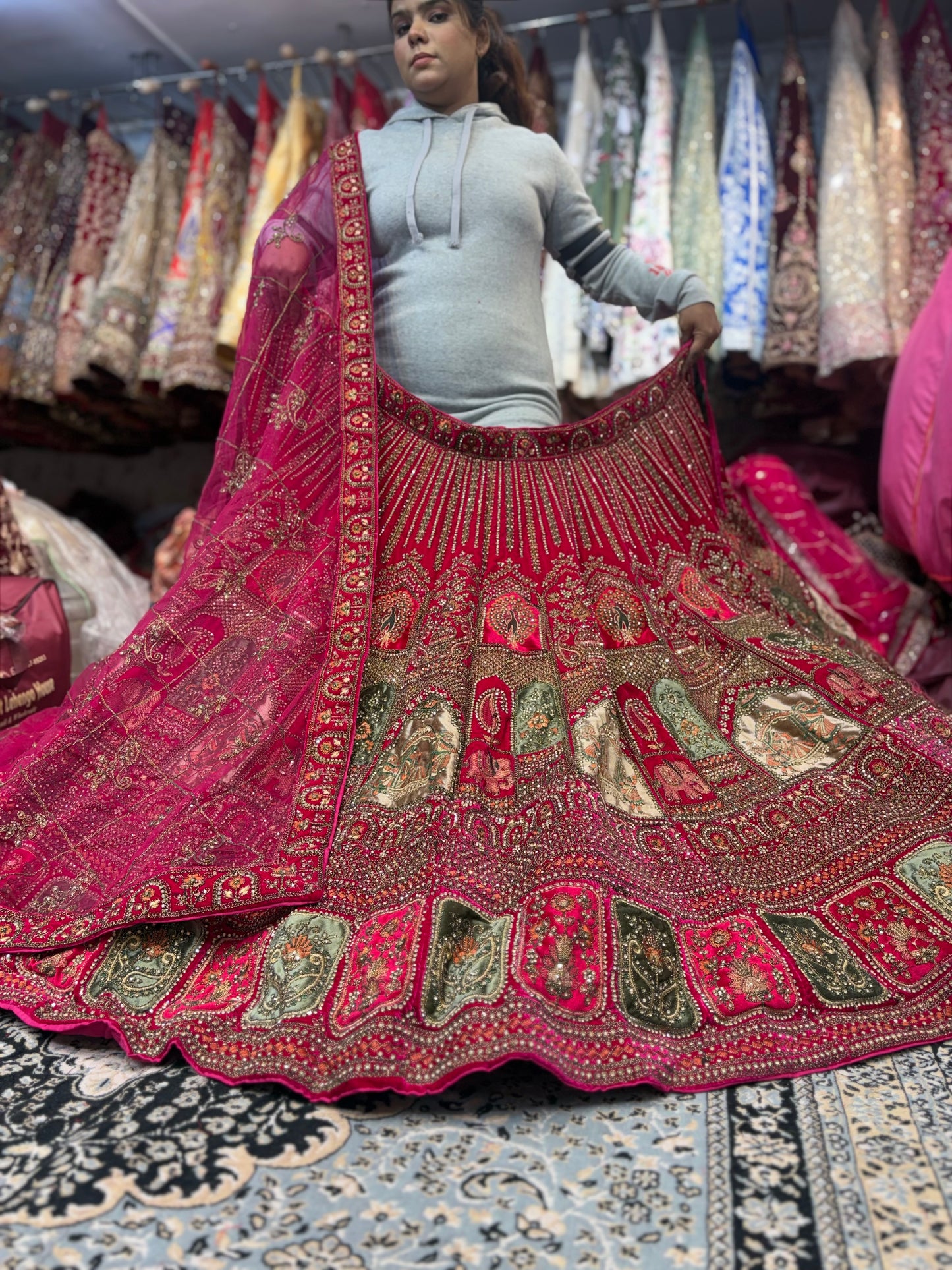 Khoobsurat Hot pink peacock Bridal Lehenga