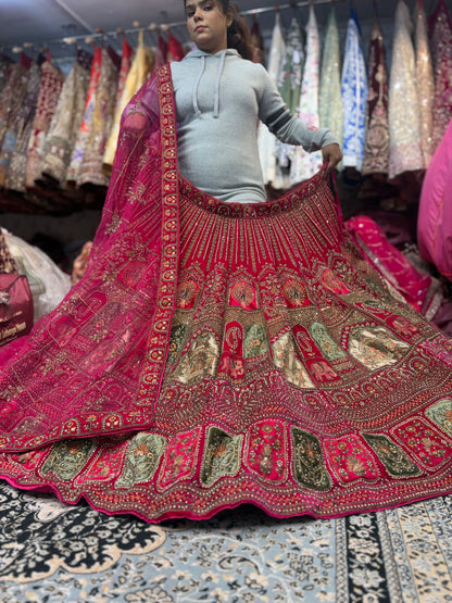 Khoobsurat Hot pink peacock Bridal Lehenga