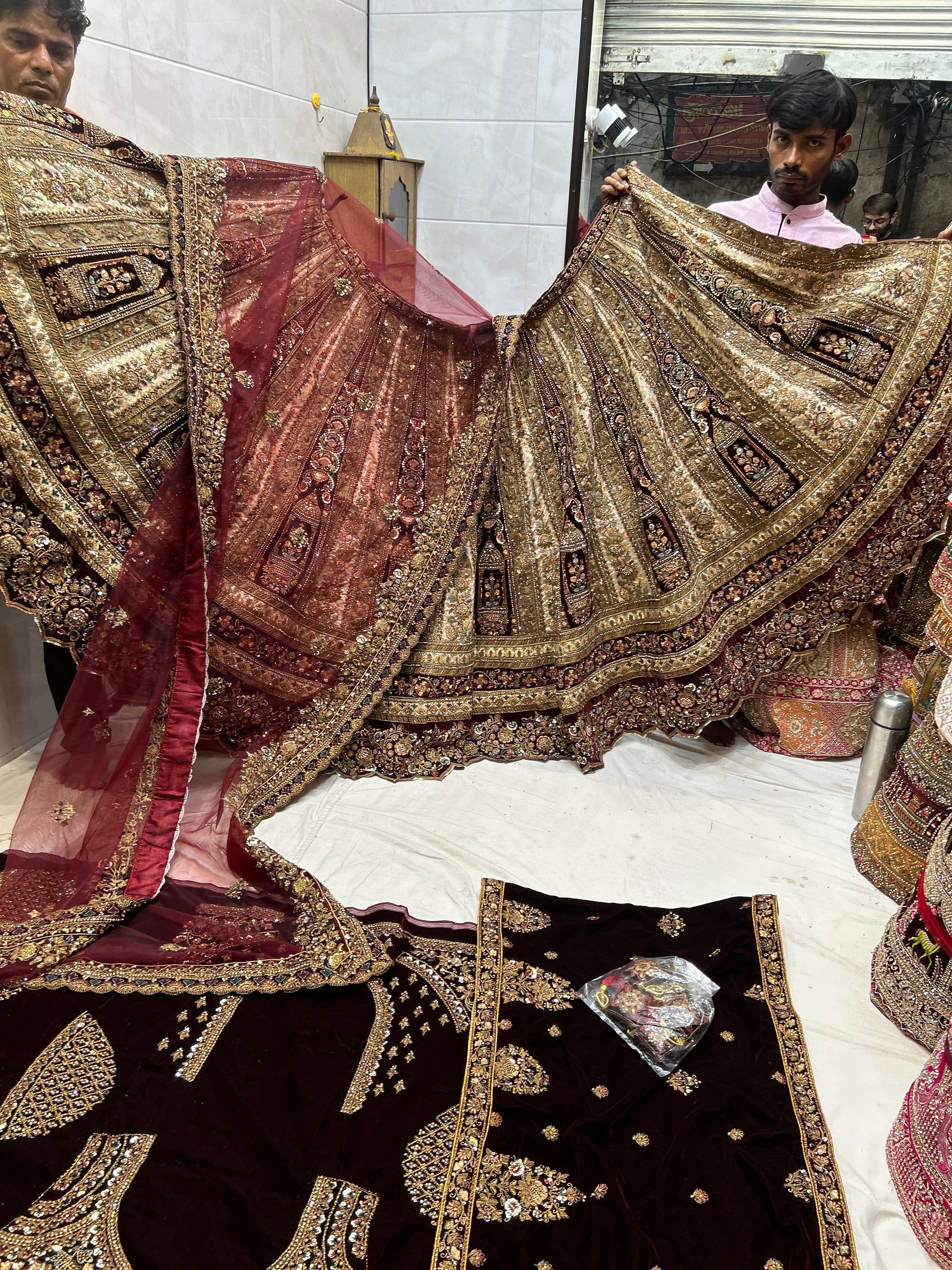 Heavy maroon ivory pure handwork bridal Lehenga - Main Image