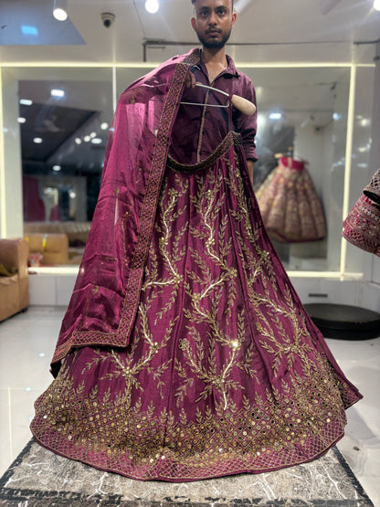 Attractive purple violet wine pink Lehenga