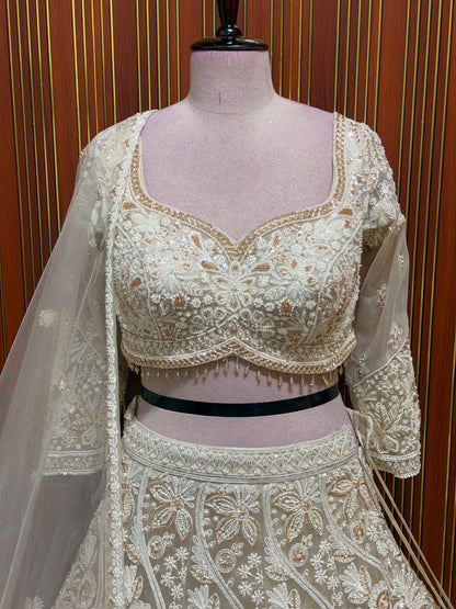 White peach crop top Lehenga