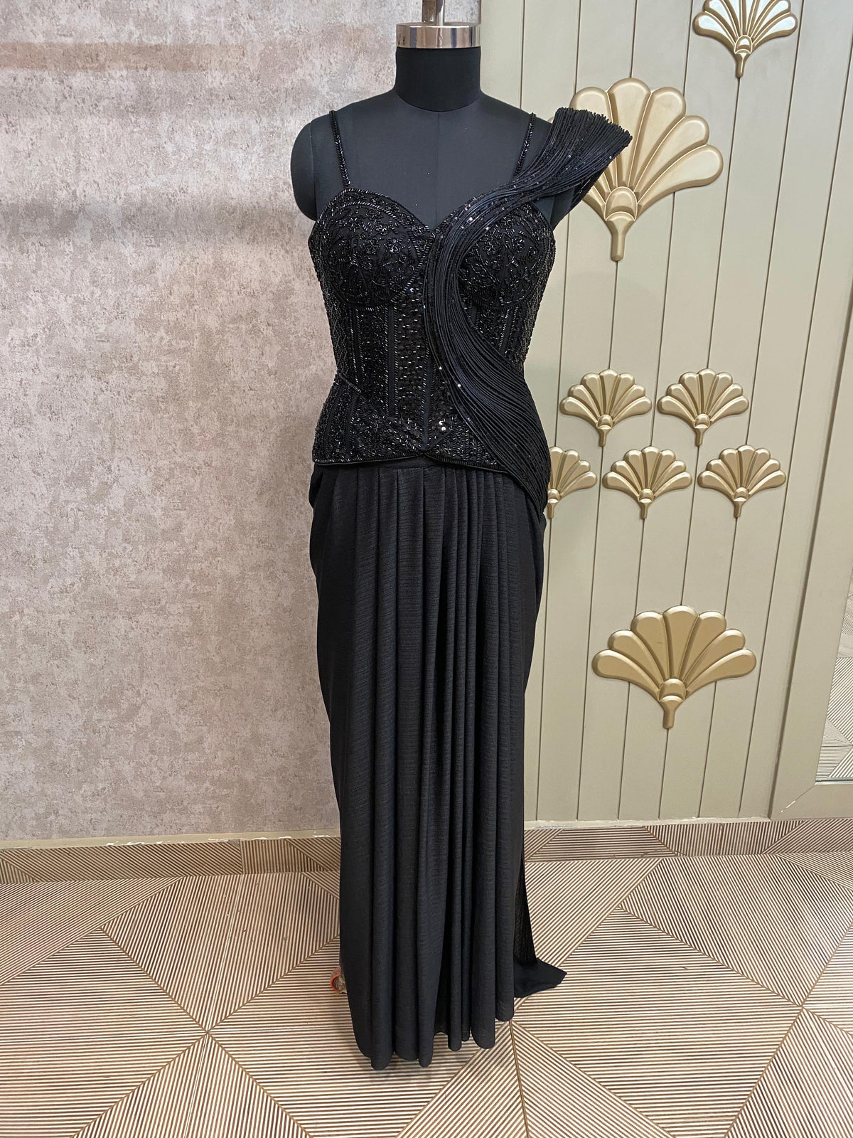 Black Designer Ready To Wear Drape Saree