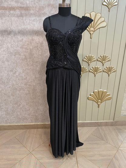 Black Designer Ready To Wear Drape Saree