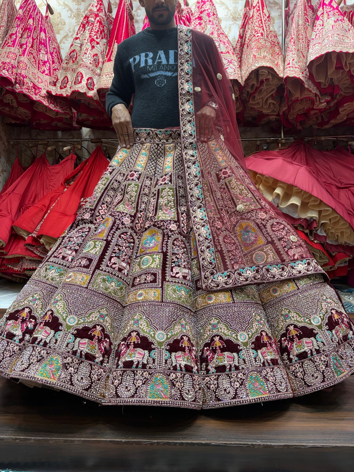 Attractive Maroon Rajwada Ball bridal Lehenga