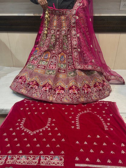 Lovely red Rani pink figur doli barat rajwada bridal lehenga