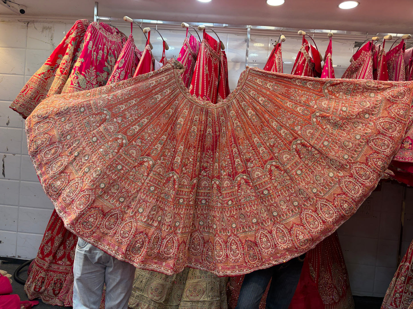 Orange Pink Peacock Designer Bridal Lehenga
