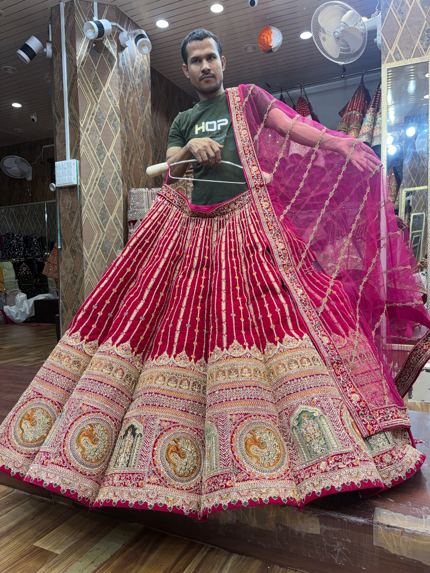 Elegant maroon peacock ball bridal Lehenga