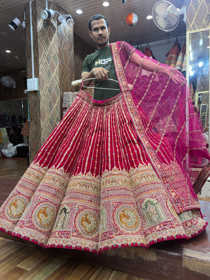 Elegant maroon peacock ball bridal Lehenga