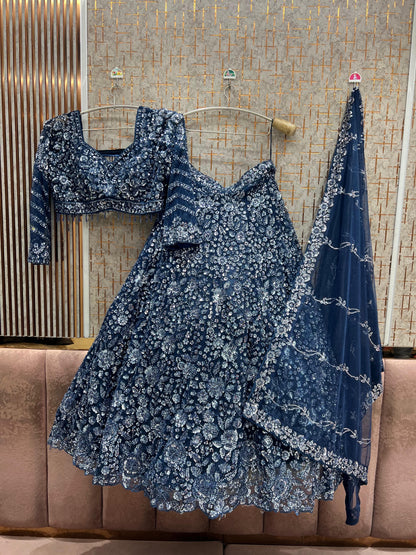 Blue Crop top Lehenga