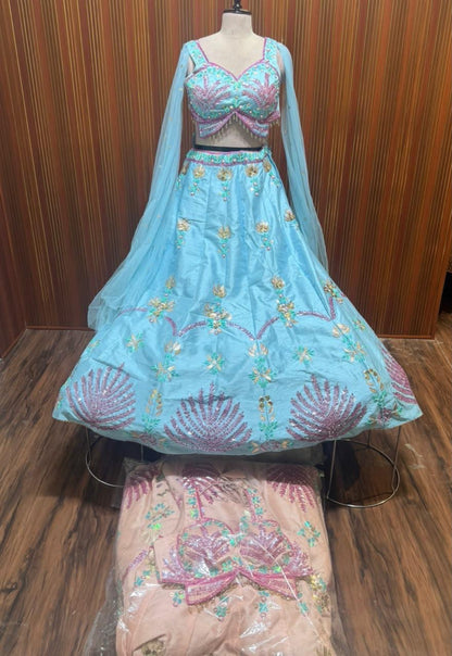 Blue pink crop top Lehenga