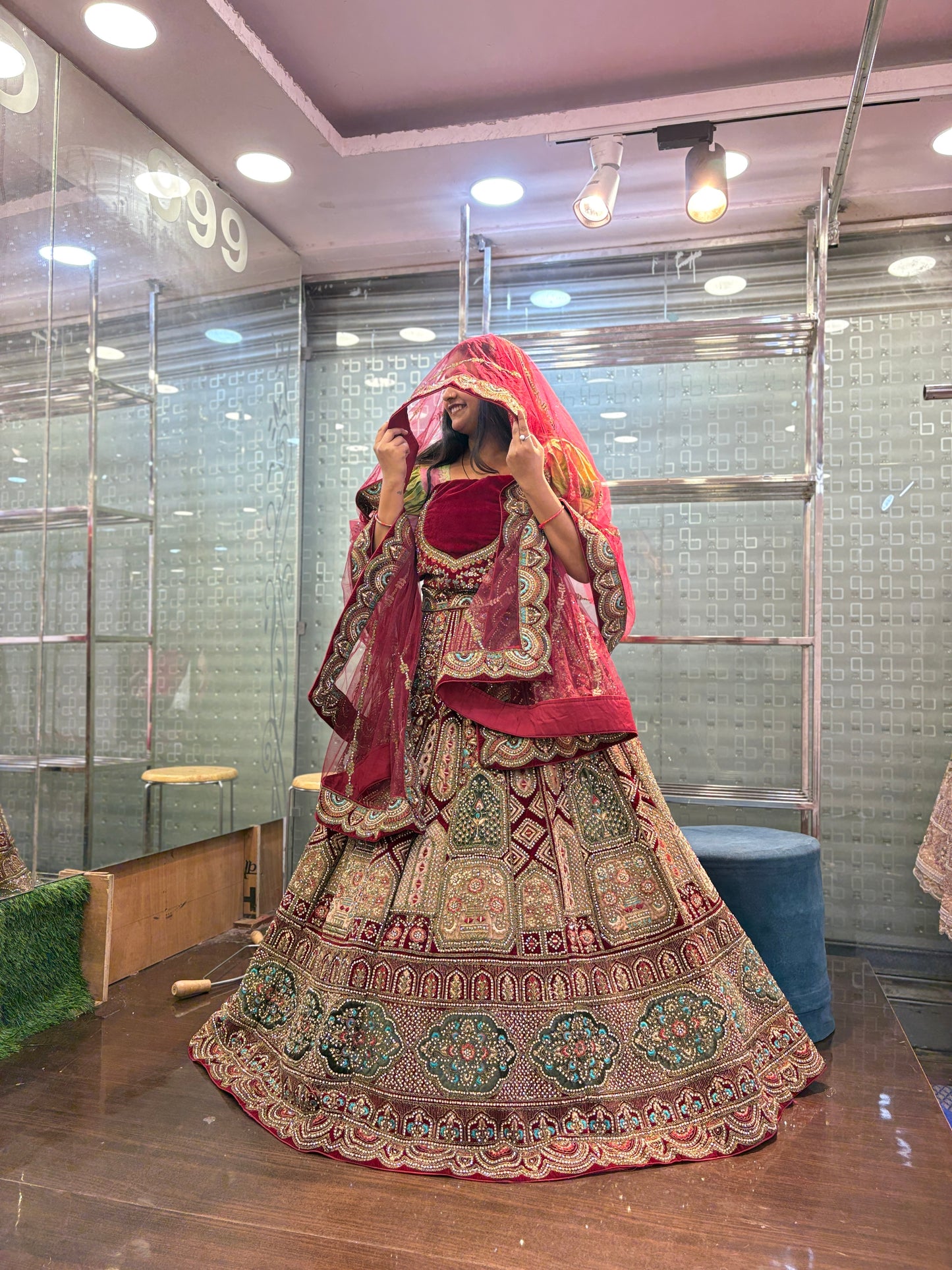 Attractive maroon bridal Lehenga happy customer