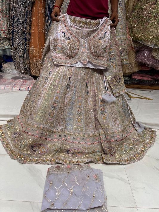 Lavender Peacock Crop Top Lehenga