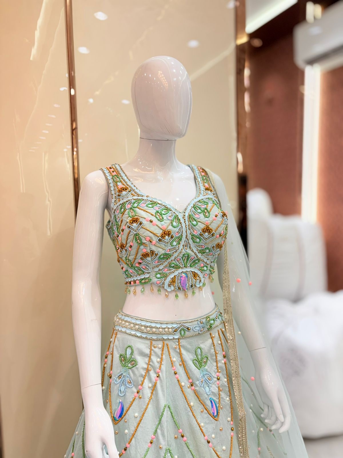 Blue Green Crop top Lehenga
