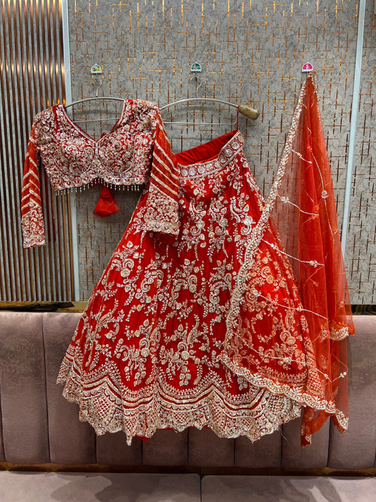 Rust Orange Crop Top Lehenga