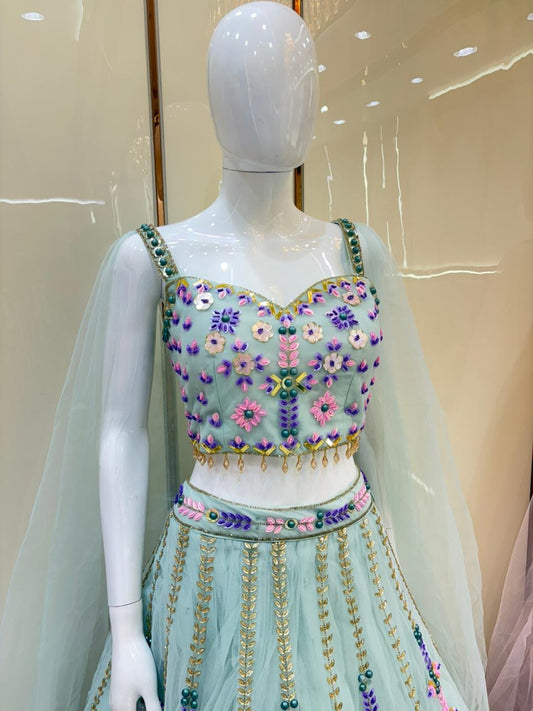 Blue PDP crop top Lehenga