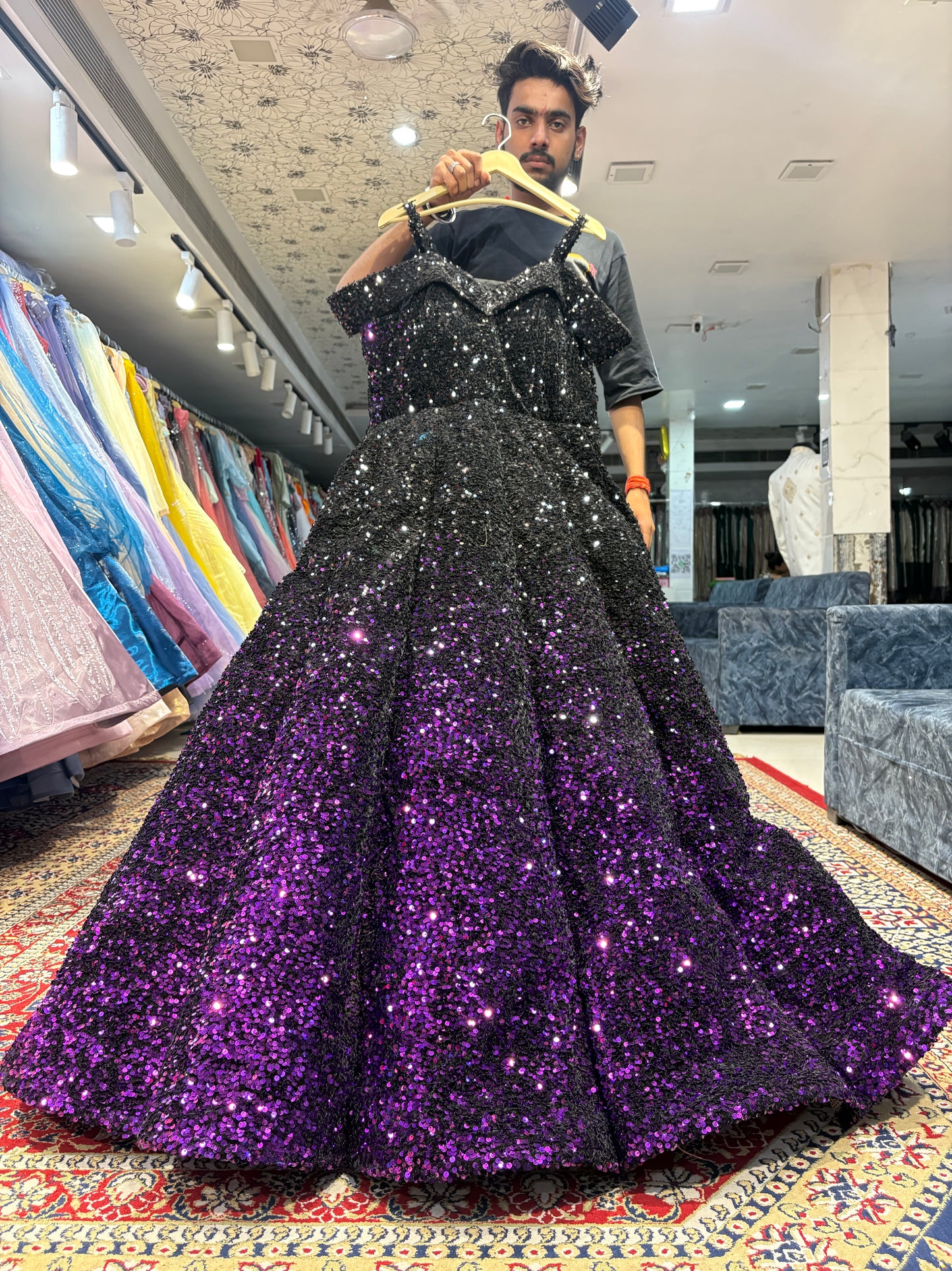 Majestic ball purple black gown