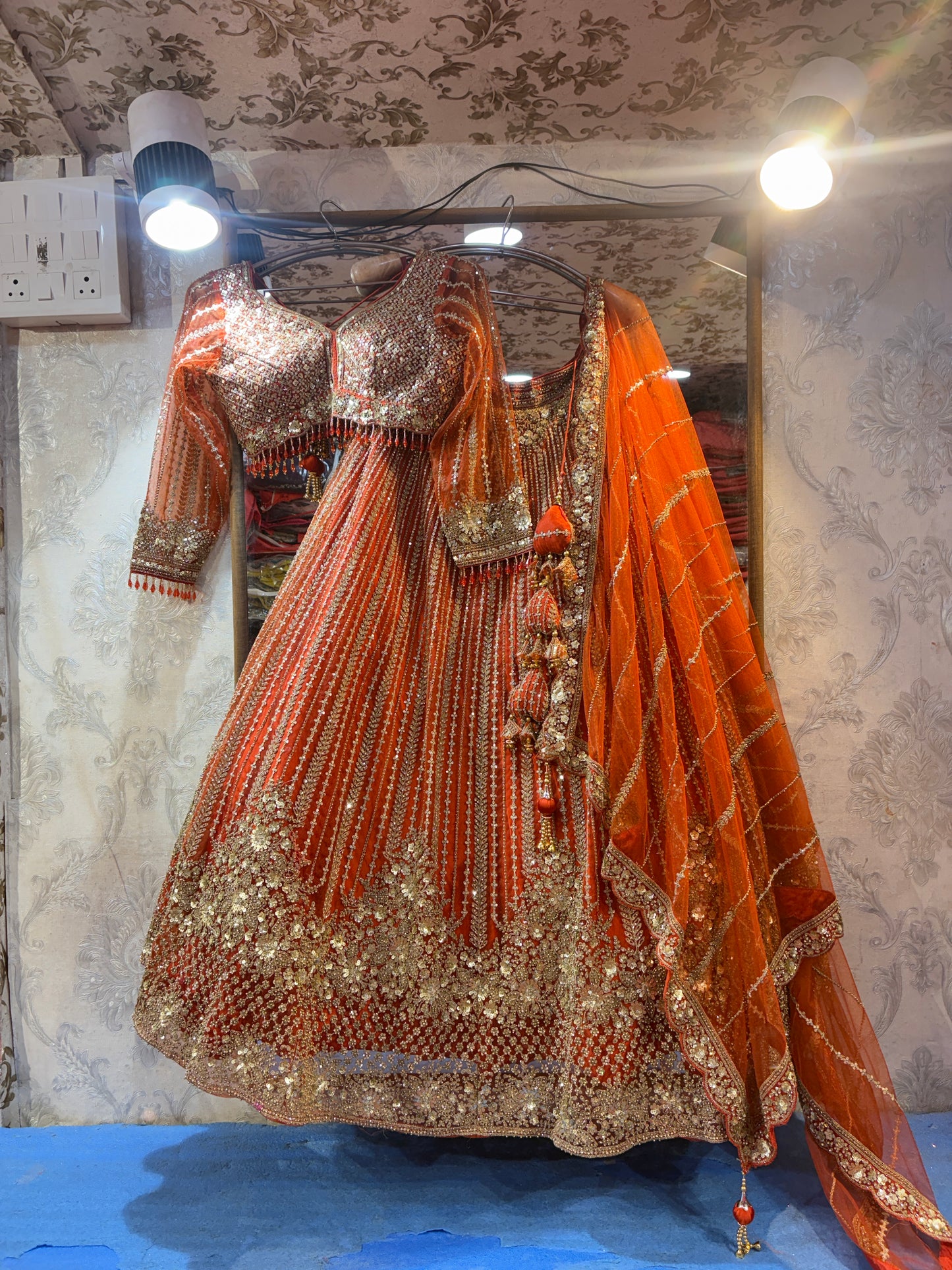Tremendous orange rust handwork crop top Lehenga