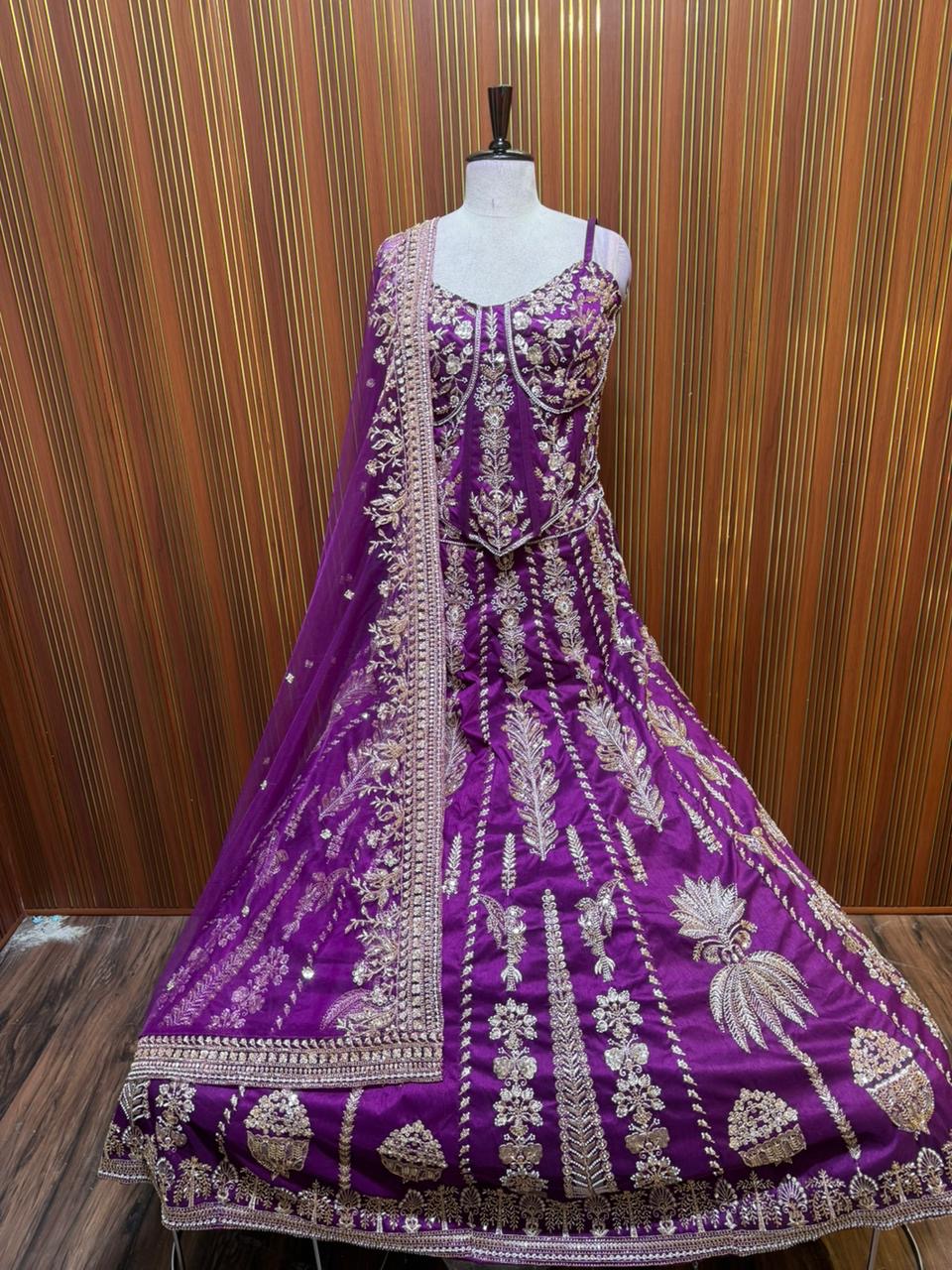 Pink purple orange blue Crop top Lehenga
