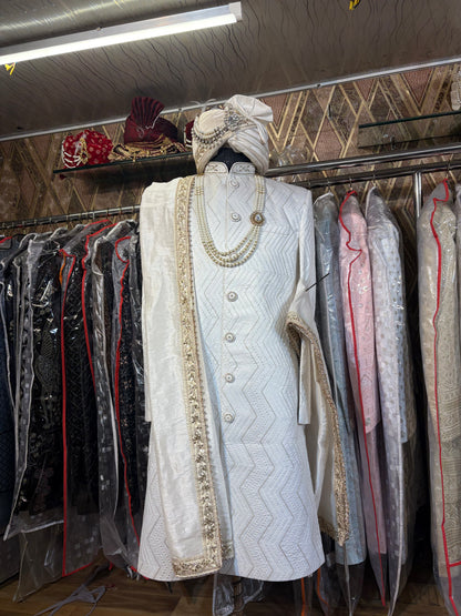 Golden cream white sherwani
