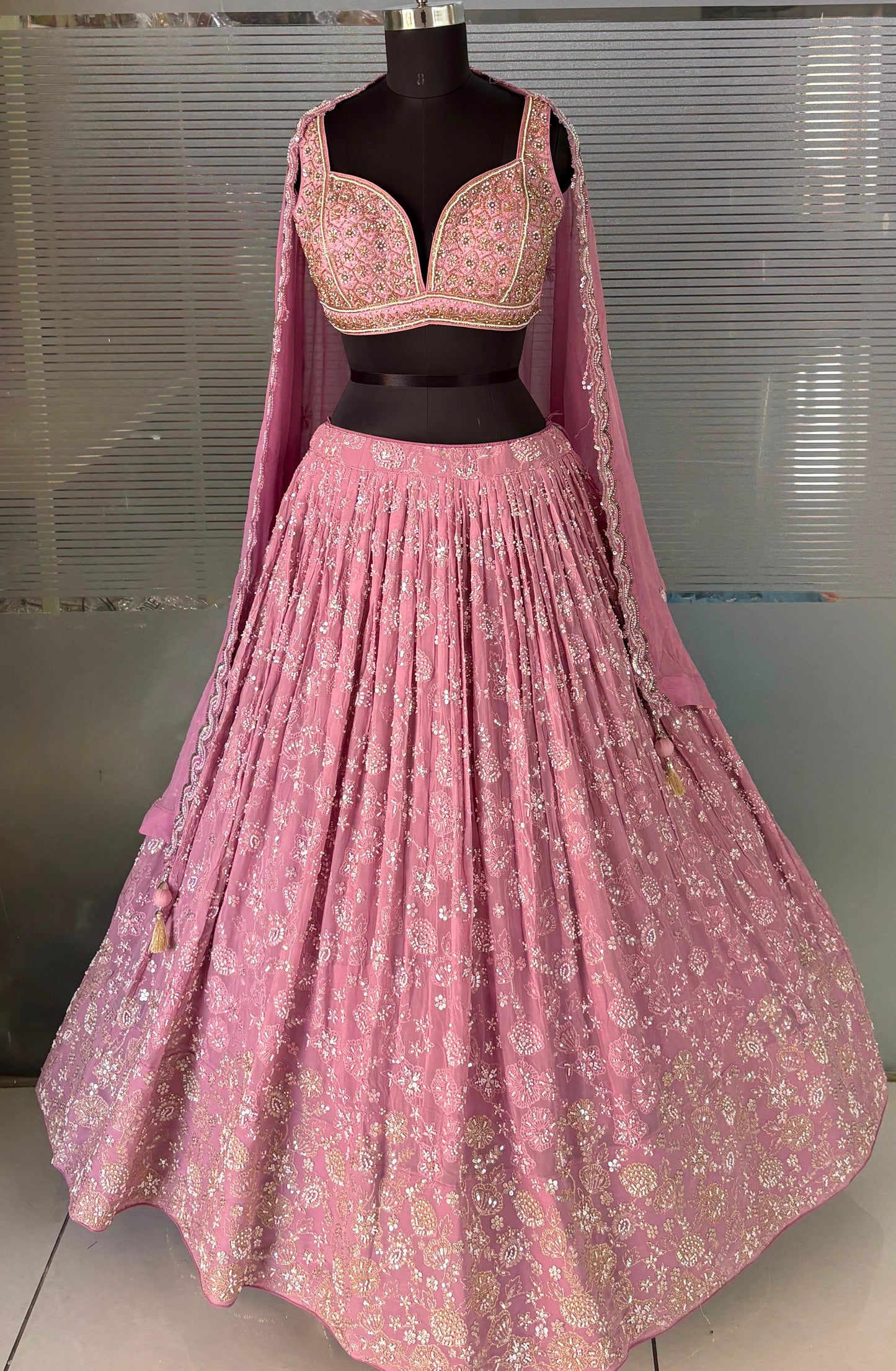 Pista Green Designer Crop Top Lehenga