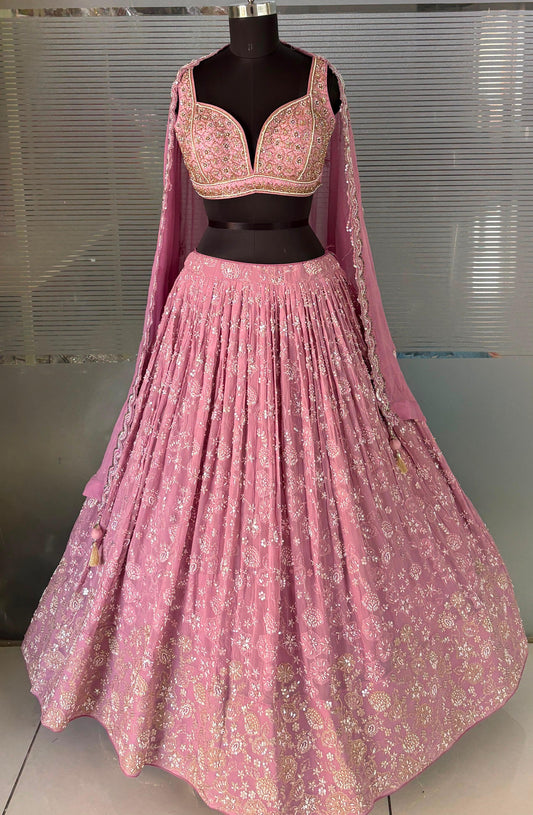 Pista Green Designer Crop Top Lehenga