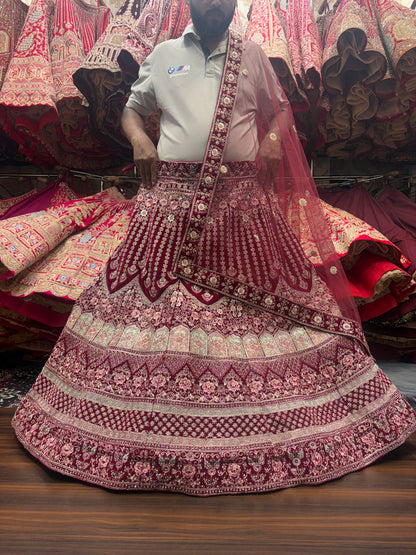 Trendy red Jhumka bridal Lehenga