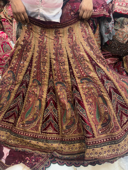 Designer maroon double duptta multi Kali Bridal Lehenga