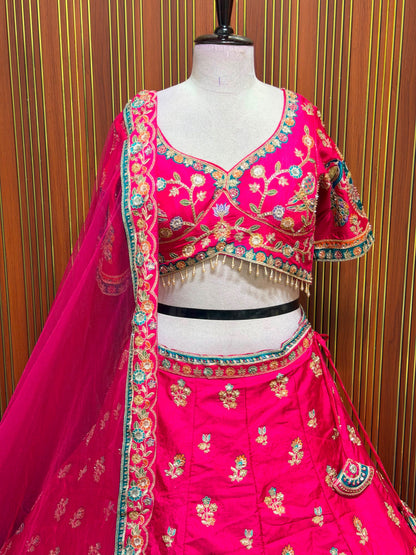 Pink peach green crop top Lehenga