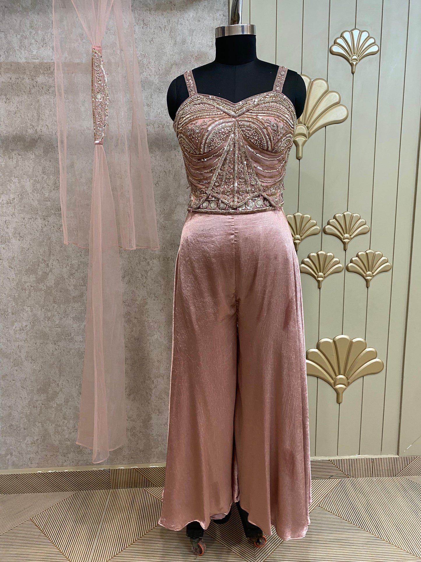 Golden Long Sharara Suit Dress Material