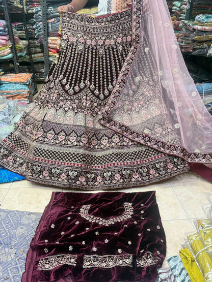 Charming maroon jhumka bridal  Lehenga