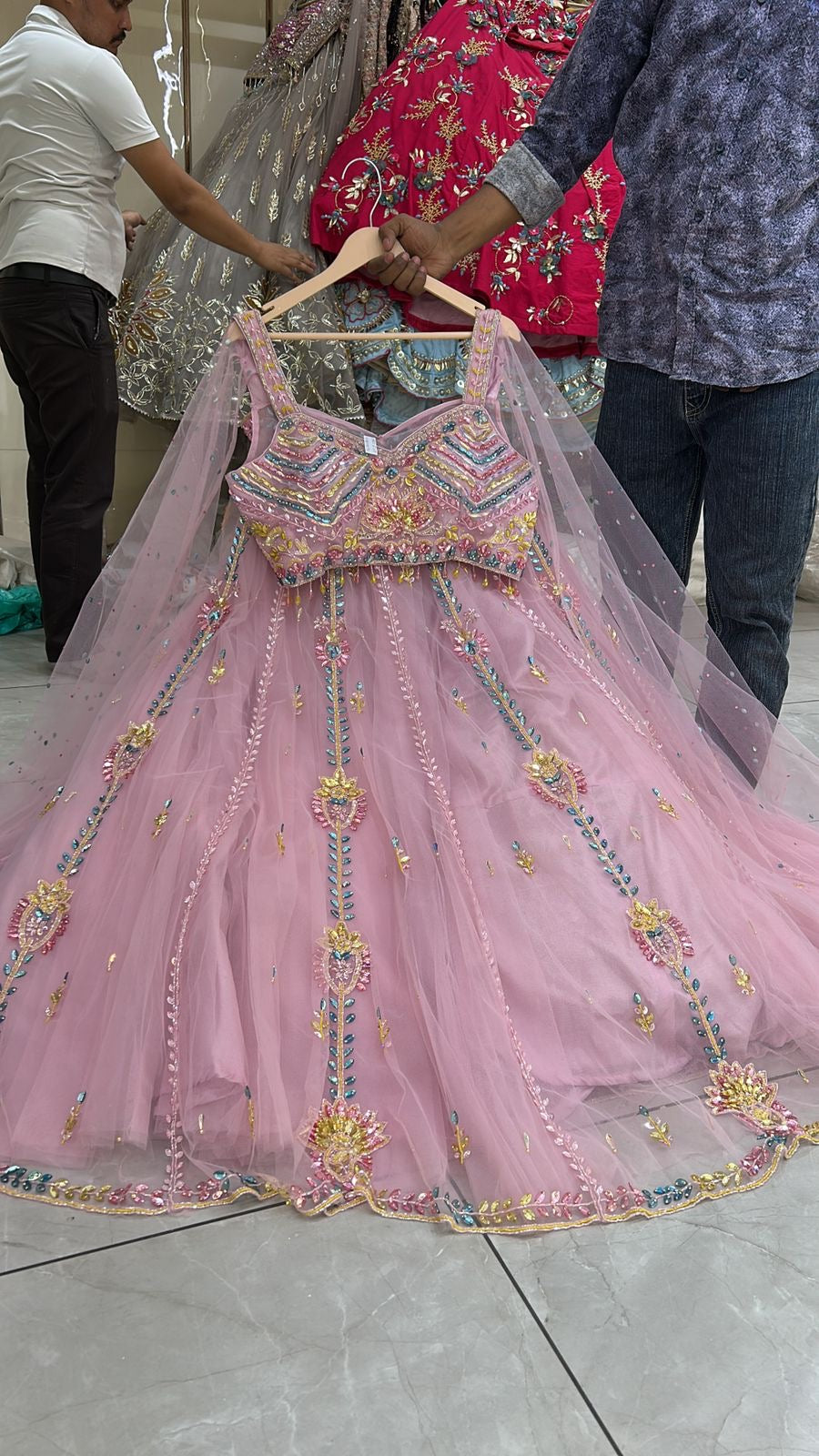 Pink Designer Crop Top Lehenga