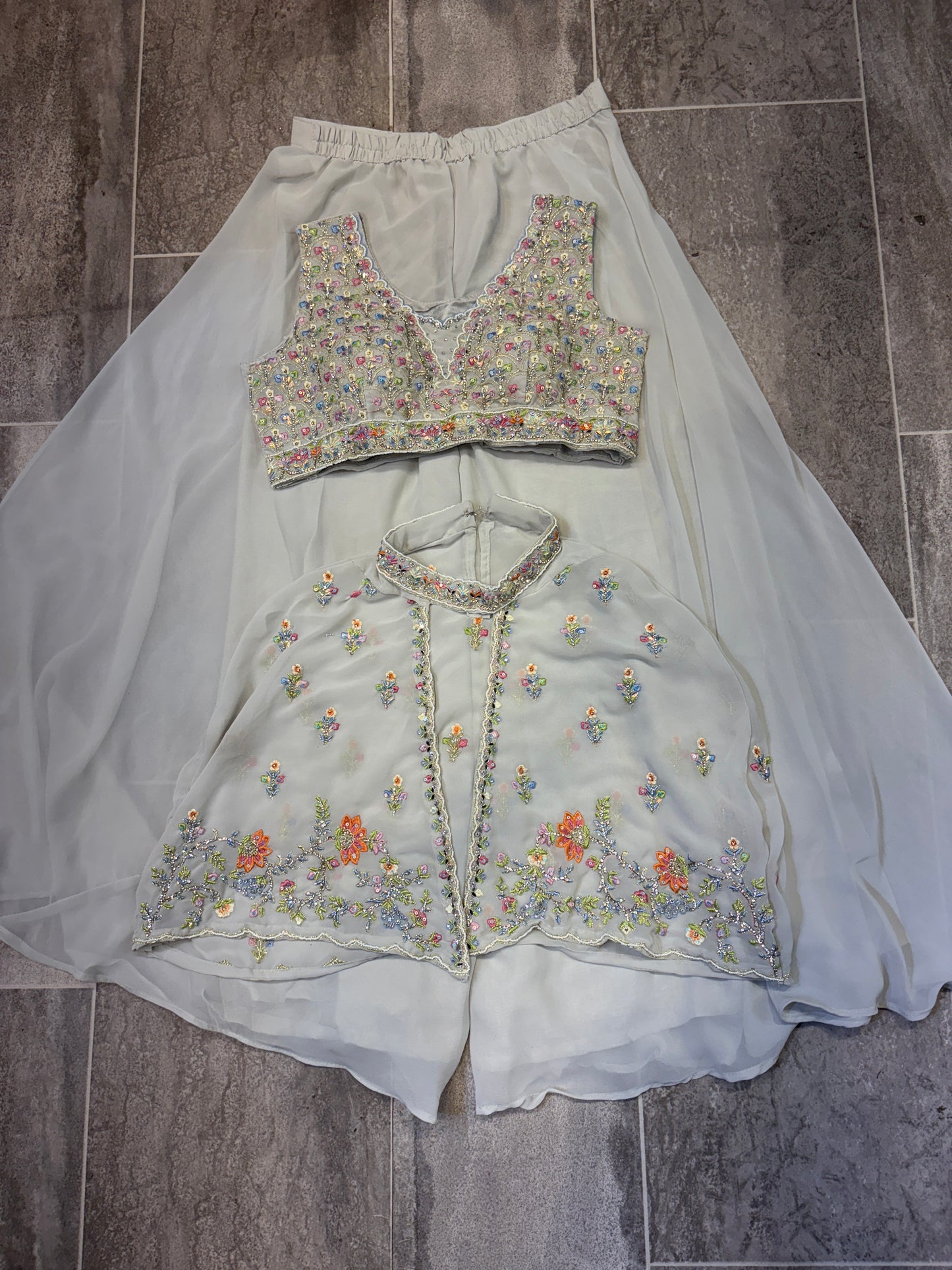 Pleasing white crop top Lehenga