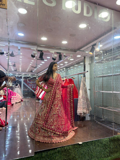 Glamorous red rani pink peacock bridal Lehenga