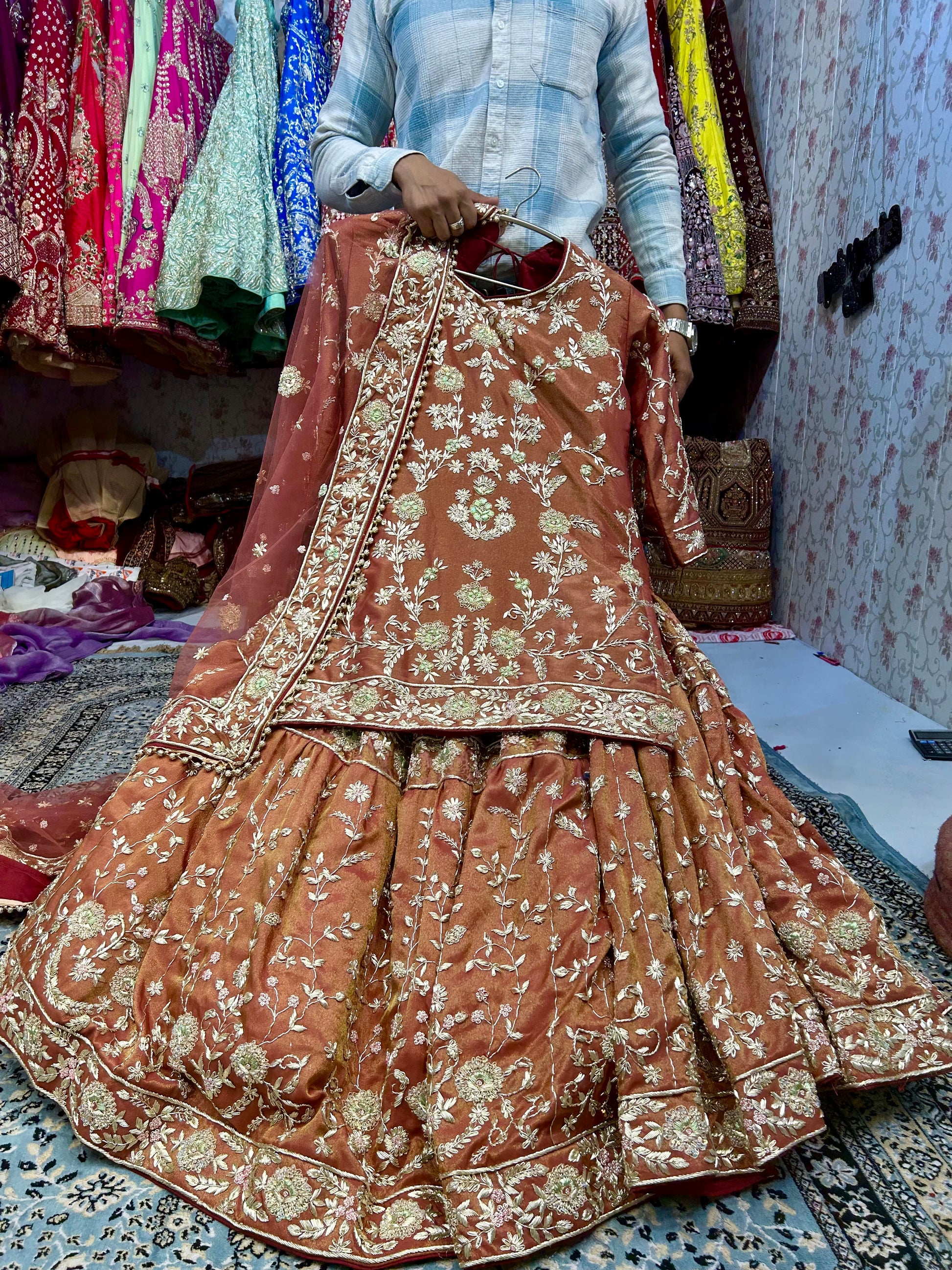 Something different orange beige Peplum long Dress Farshi Gaharara Pak Shopping World Something different orange beige Peplum long Dress Farshi Gaharara Pak Shopping World
