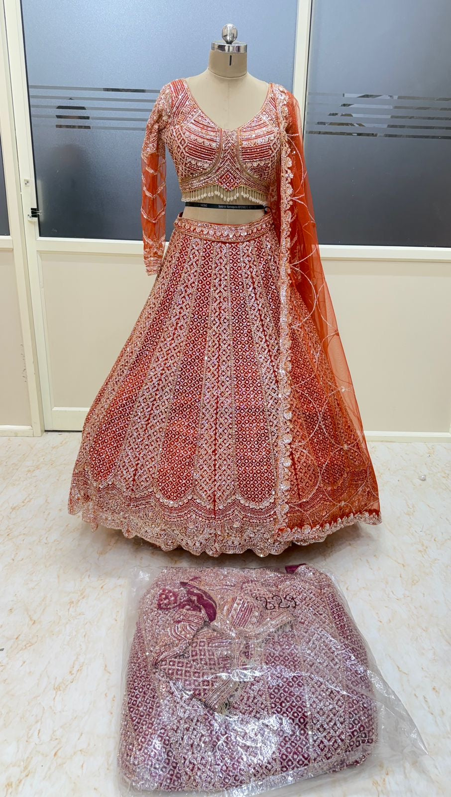 Red maroon crop top Lehenga
