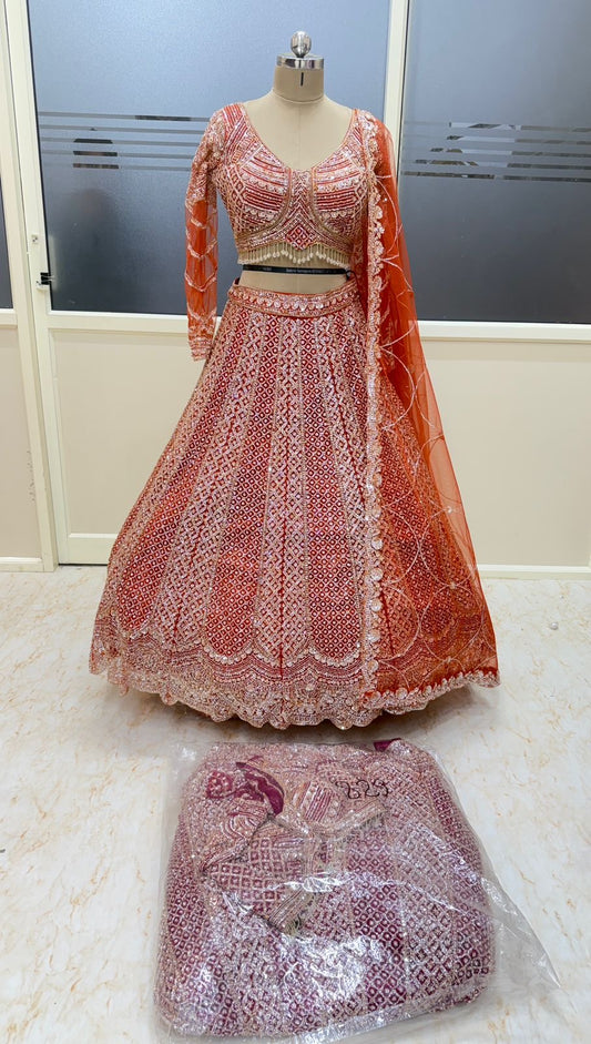Red maroon crop top Lehenga