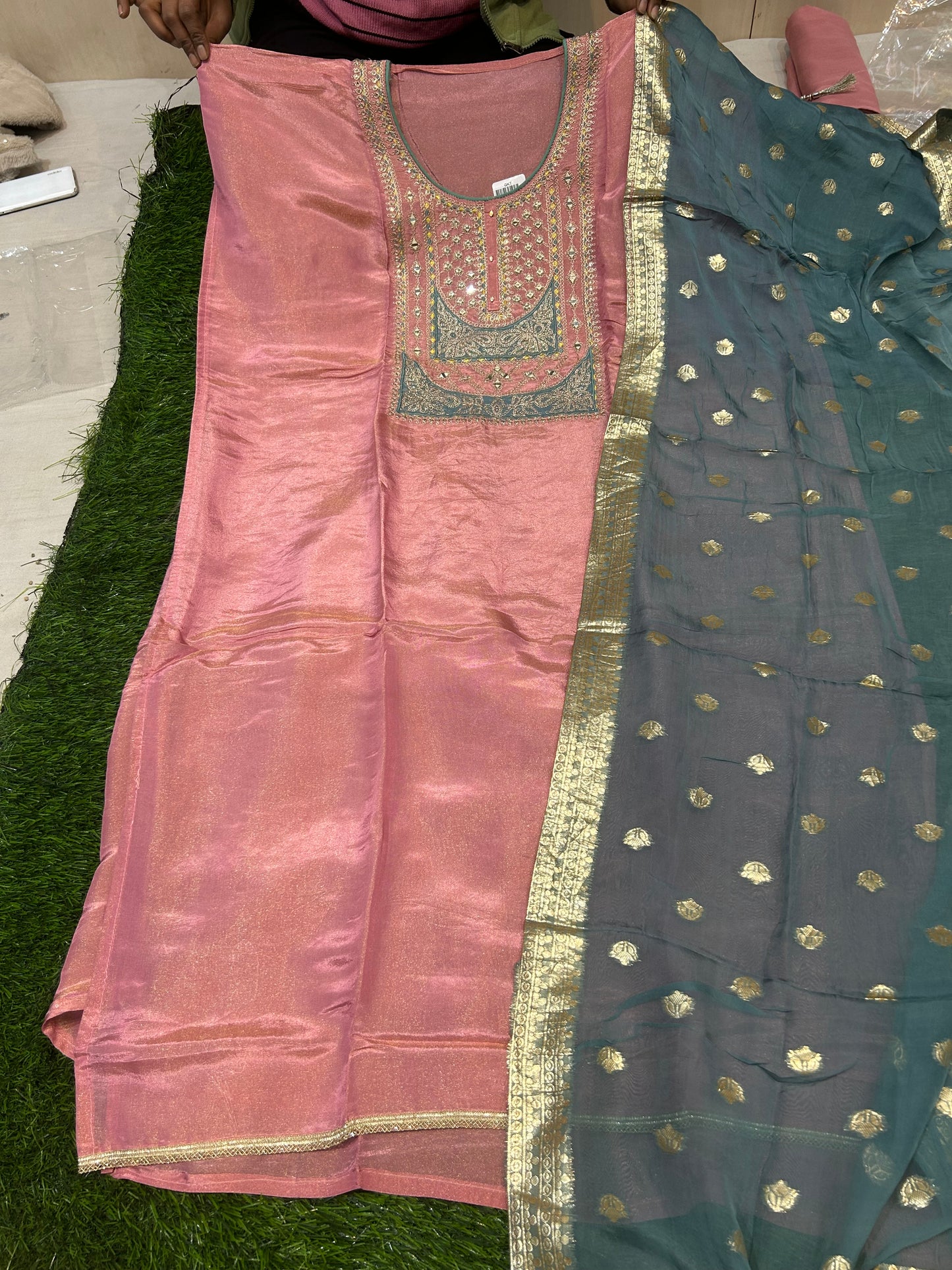 Majestic pink Unstitched suit ( free size )