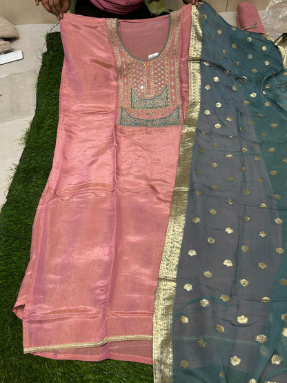 Majestic pink Unstitched suit ( free size )